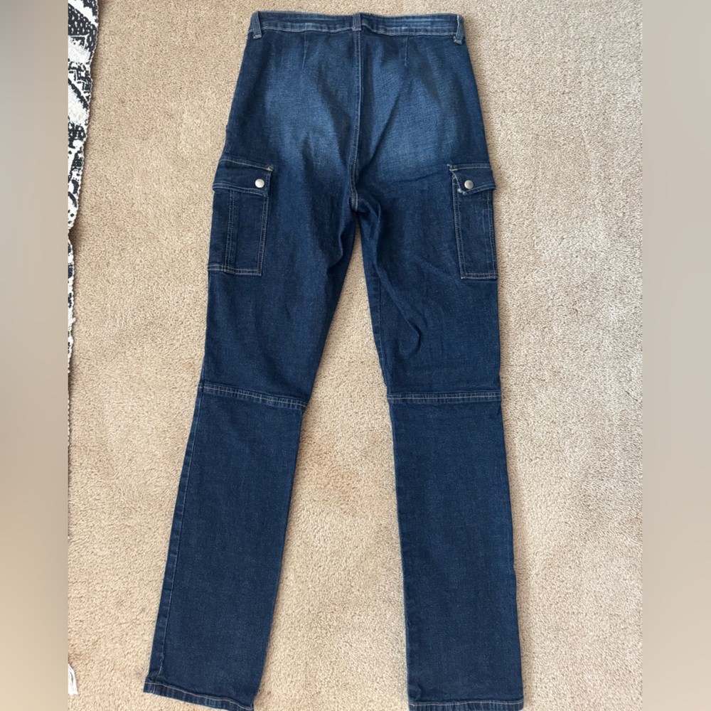 Forever 21 Cargo Jeans Dark Wash‎ Denim Straight Legside pockets 80’s y2k - Picture 9 of 11